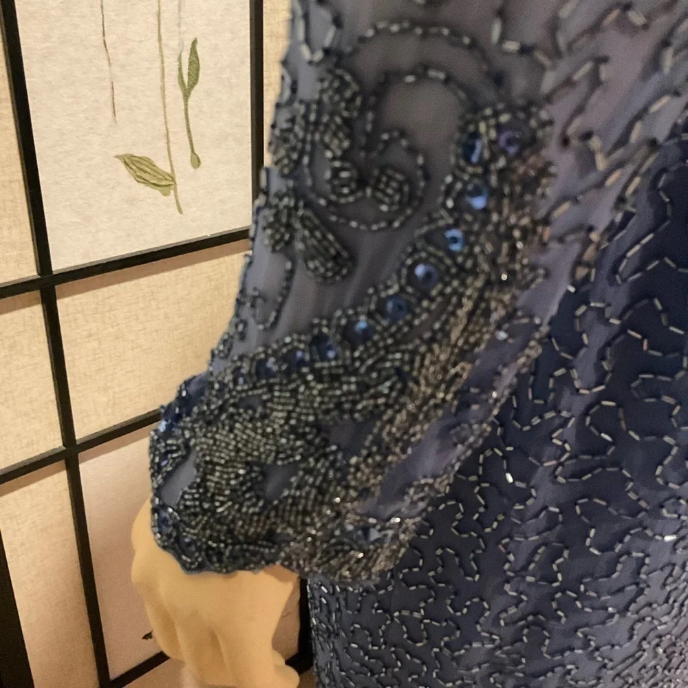 NITELINE by Della Roufogali Vintage 100% Silk Beaded Cocktail Dress Size 8